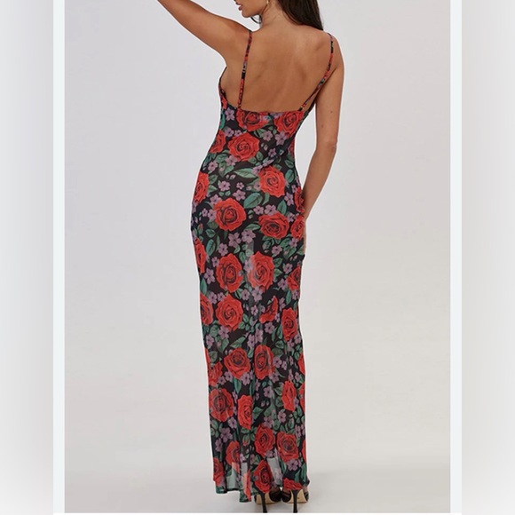 Commense Black Maxi Dress with Red Rose Floral Print - Picture 7 of 9